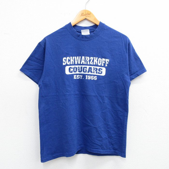 M★古着 半袖 ビンテージ Tシャツ メンズ 00年代 00s シュワルツコフ COUGARS コットン クルーネック 青 ブルー 25jul12 中古