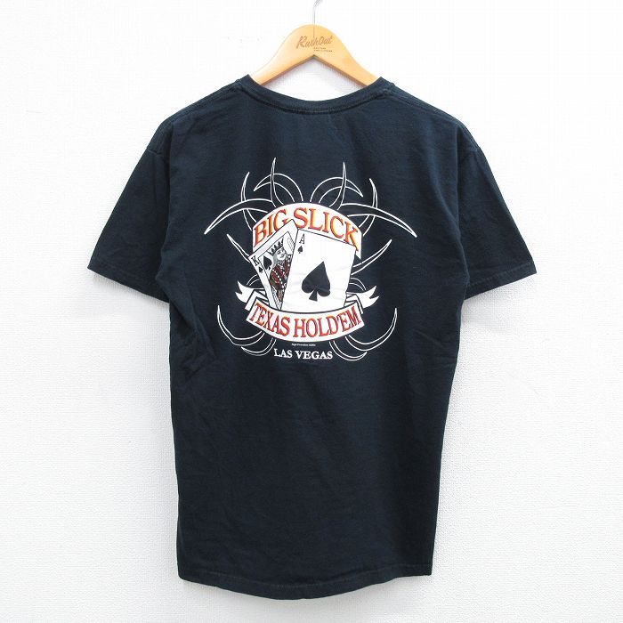 M★古着 半袖 ビンテージ Tシャツ メンズ 00年代 00s トランプ BIG SLICK スペード コットン クルーネック 黒 ブラック 25jul12 中古