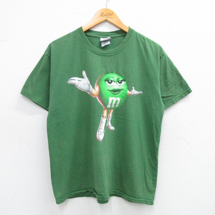 M★古着 半袖 ビンテージ Tシャツ メンズ 00年代 00s m&ms コットン クルーネック 緑 グリーン 25jul12 中古
