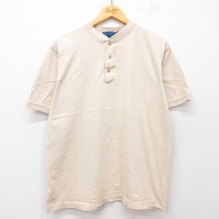 L★古着 タウンクラフト 半袖 ビンテージ Tシャツ メンズ 90年代 90s 無地 コットン ヘンリーネック ベージュ カーキ 25jul12 中古