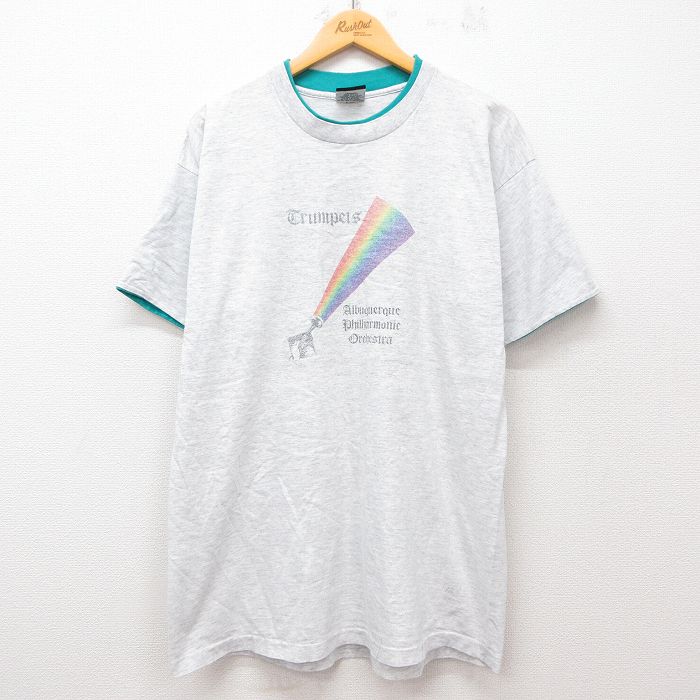 XL★古着 半袖 ビンテージ Tシャツ メンズ 90年代 90s フィルハーモニーオーケストラ コットン クルーネック USA製 薄グレー 霜降り 25jul12 中古