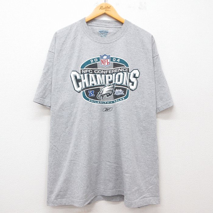XL★古着 リーボック REEBOK 半袖 ビンテージ Tシャツ メンズ 00年代 00s NFL フィラデルフィアイーグルス 大きいサイズ クルーネック グレー 霜降り アメフト スーパーボウル 25jul12 中古