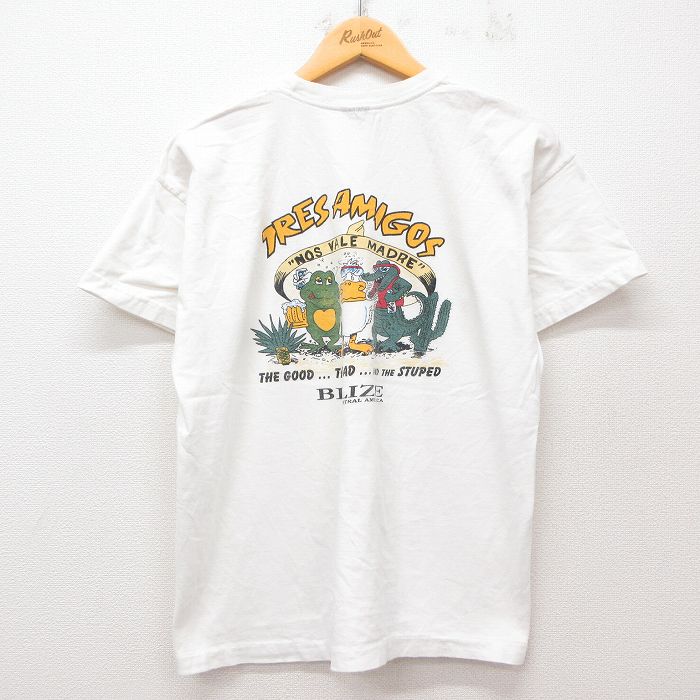 XL★古着 半袖 ビンテージ Tシャツ メンズ 00年代 00s カエル アヒル ワニ コットン クルーネック 白 ホワイト 25jul12 中古
