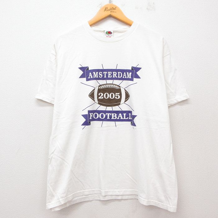 XL★古着 フルーツオブザルーム 半袖 ビンテージ Tシャツ メンズ 00年代 00s アムステルダム フットボール コットン クルーネック 白 ホワイト 25jul12 中古