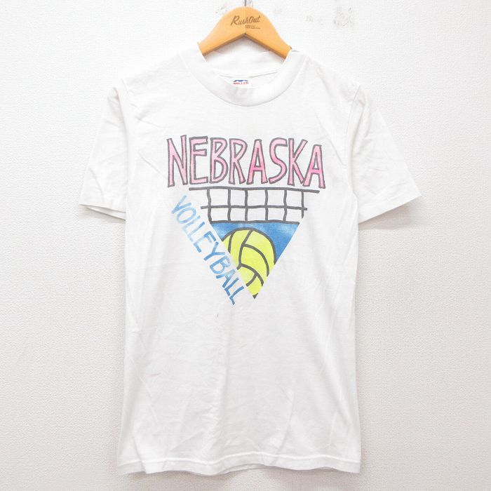 S★古着 半袖 ビンテージ Tシャツ メンズ 90年代 90s ネブラスカ バレーボール クルーネック USA製 白 ホワイト 25jul12 中古