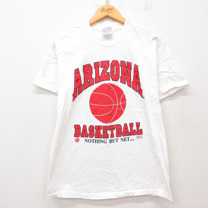 M★古着 ヘインズ Hanes 半袖 ビンテージ Tシャツ メンズ 00年代 00s アリゾナ バスケットボール コットン クルーネック 白 ホワイト 25jul12 中古