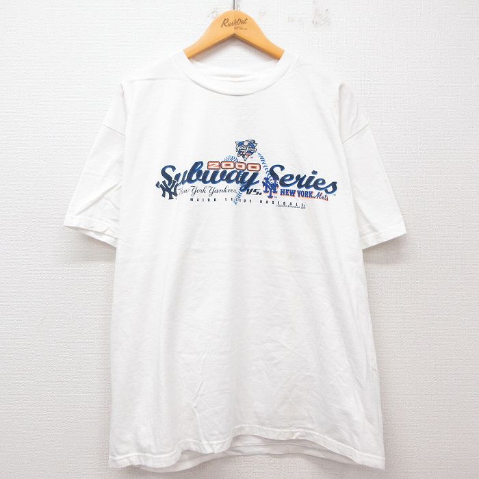 【50%OFF】XL★古着 半袖 ビンテージ Tシャツ メンズ 00年代 00s MLB サブウェイシリーズ ニューヨークヤンキース ニューヨークメッツ 大きいサイズ コットン クルーネック 白 ホワイト メジャーリーグ ベースボール 野球 25jul12 中古