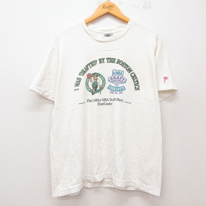 XL★古着 半袖 ビンテージ Tシャツ メンズ 90年代 90s NBA ボストンセルティックス コットン クルーネック USA製 白 ホワイト バスケットボール 25jul12 中古
