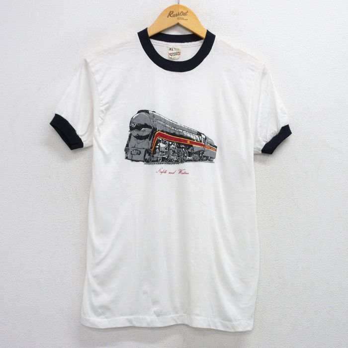 【50%OFF】L★古着 スクリーンスターズ 半袖 ビンテージ Tシャツ メンズ 80年代 80s 機関車 クルーネック USA製 白他 ホワイト リンガー 25jul12 中古