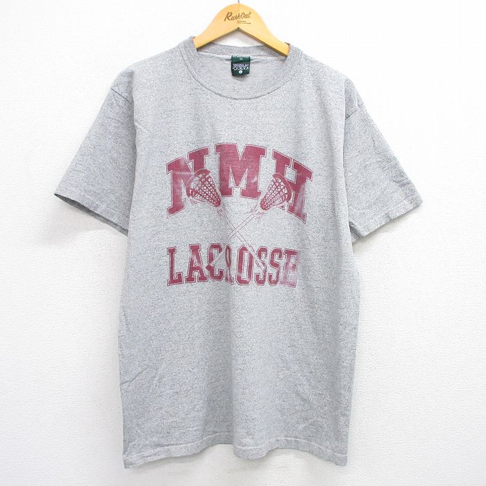 【50%OFF】XL★古着 MVスポーツ 半袖 ビンテージ Tシャツ メンズ 90年代 90s NMH ラクロス クルーネック グレー 霜降り 25jul12 中古