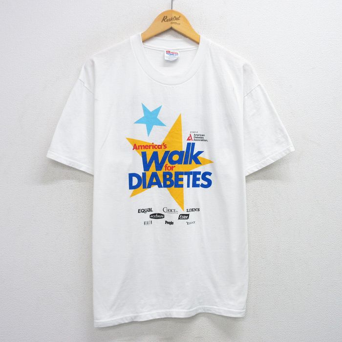 XL★古着 ヘインズ Hanes 半袖 ビンテージ Tシャツ メンズ 00年代 00s walk for DIABETES 企業広告 クルーネック 白 ホワイト 25jul12 中古