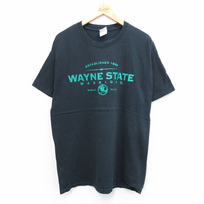 【20%OFF】L★古着 半袖 ビンテージ Tシャツ メンズ 00年代 00s WAYNE コットン クルーネック 黒 ブラック 25jul14 中古