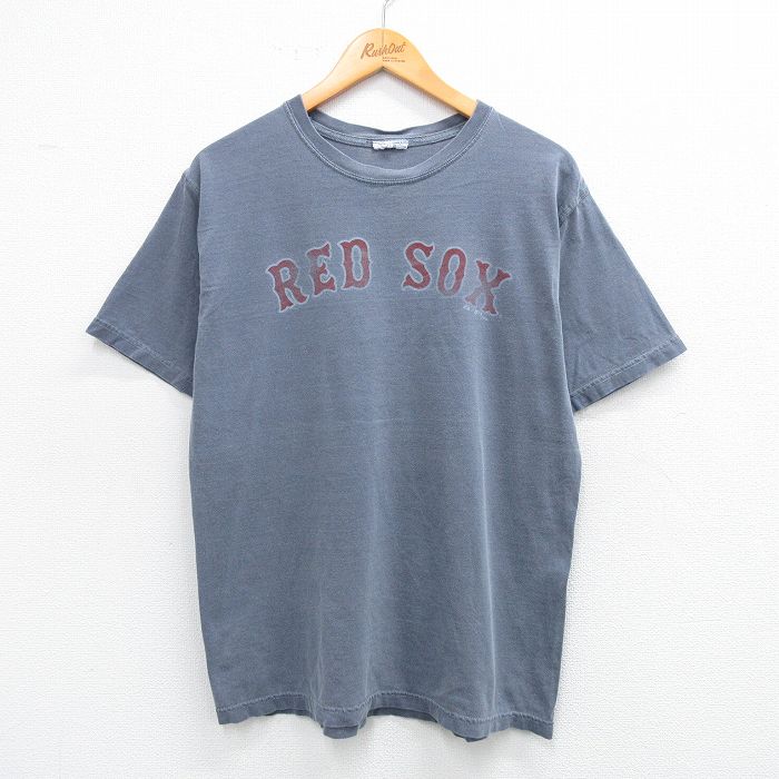 【20%OFF】L★古着 半袖 ビンテージ Tシャツ メンズ 00年代 00s MLB ボストンレッドソックス クルーネック 薄紺 ネイビー メジャーリーグ ベースボール 野球 25jul14 中古