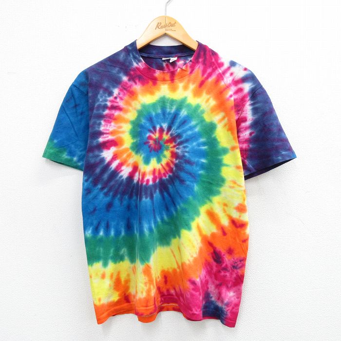 L★古着 半袖 ビンテージ Tシャツ メンズ 90年代 90s コットン クルーネック USA製 紺他 ネイビー タイダイ 25jul14 中古