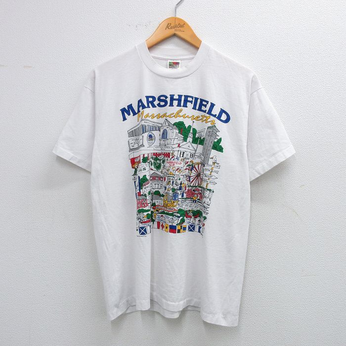 L★古着 フルーツオブザルーム 半袖 ビンテージ Tシャツ メンズ 90年代 90s MARSHFIELD クルーネック 白 ホワイト 【spe】 25jul14 中古