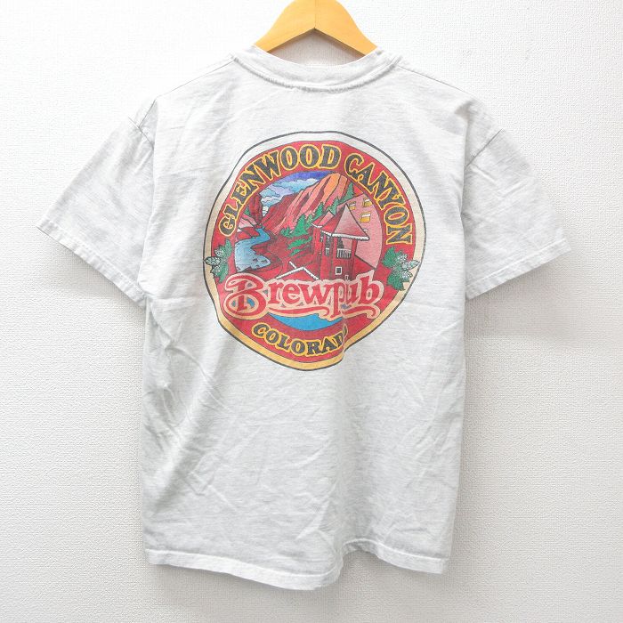 L★古着 ヘインズ Hanes 半袖 ビンテージ Tシャツ メンズ 00年代 00s GLENWOOD Brewpub クルーネック 薄グレー 霜降り 25jul15 中古