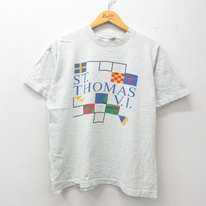 L★古着 フルーツオブザルーム 半袖 ビンテージ Tシャツ メンズ 90年代 90s ST THOMAS クルーネック USA製 薄グレー 霜降り 25jul15 中古