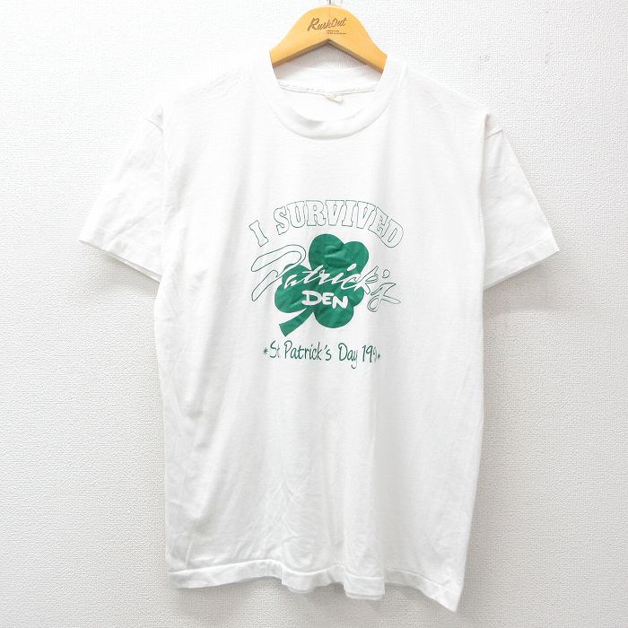 M★古着 スクリーンスターズ 半袖 ビンテージ Tシャツ メンズ 90年代 90s ST Patricks Day クルーネック 白 ホワイト 25jul15 中古