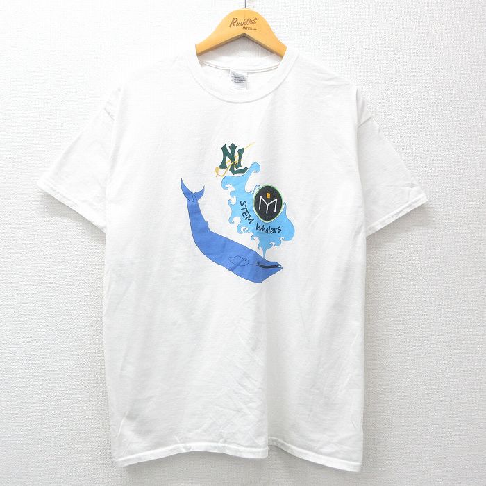 L★古着 半袖 ビンテージ Tシャツ メンズ 00年代 00s クジラ コットン クルーネック 白 ホワイト 25jul15 中古
