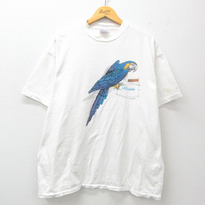 XL★古着 ヘインズ Hanes 半袖 ビンテージ Tシャツ メンズ 80年代 80s 鳥 フロリダ コットン クルーネック USA製 白 ホワイト 【spe】 25jul15 中古