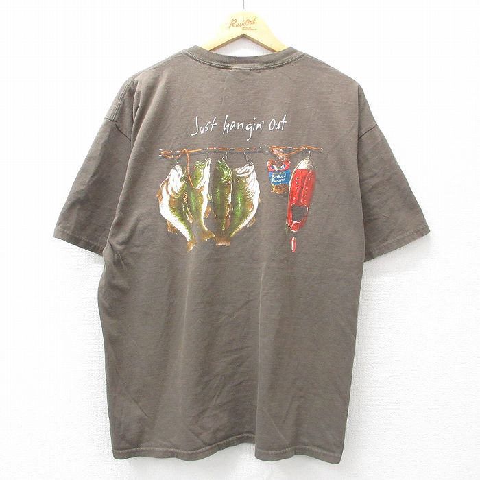 XL★古着 半袖 ビンテージ Tシャツ メンズ 00年代 00s 魚 スニーカー 大きいサイズ コットン クルーネック 茶 ブラウン 25jul16 中古