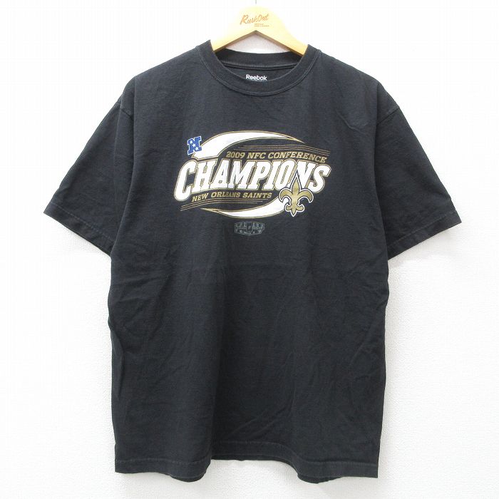 XL★古着 リーボック REEBOK 半袖 ビンテージ Tシャツ メンズ 00年代 00s NFL ニューオーリンズセインツ コットン クルーネック 黒 ブラック アメフト スーパーボウル 25jul16 中古