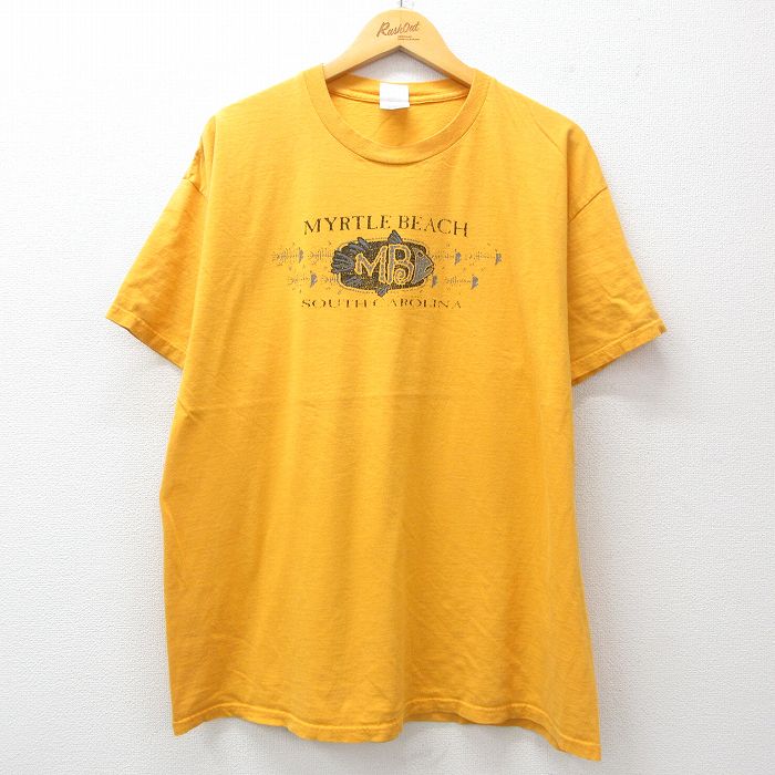 【20%OFF】XL★古着 半袖 ビンテージ Tシャツ メンズ 00年代 00s マートルビーチ 魚 大きいサイズ コットン クルーネック 黄 イエロー 25jul16 中古