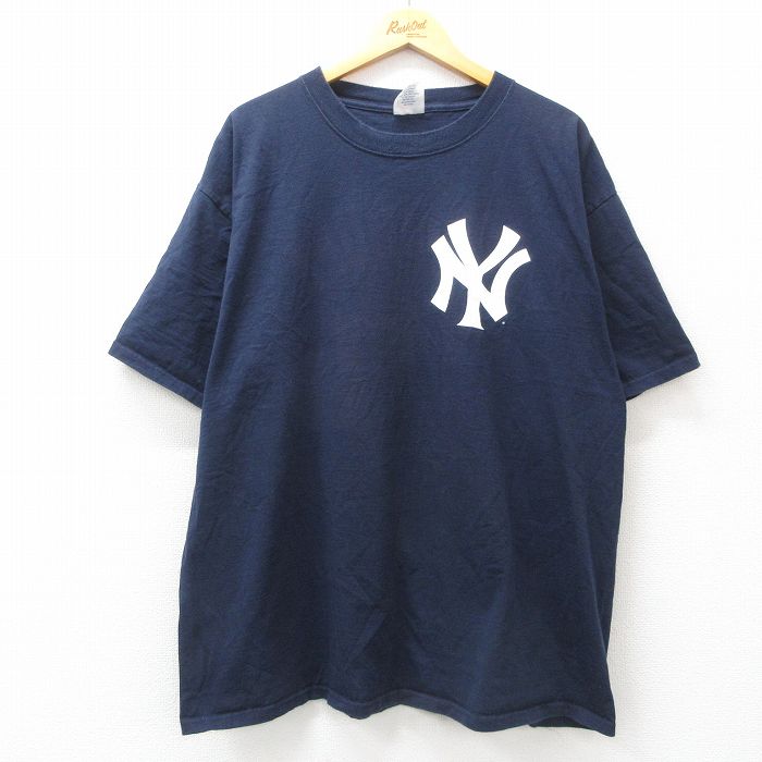XL★古着 マジェスティック 半袖 ビンテージ Tシャツ メンズ 00年代 00s MLB ニューヨークヤンキース アレックスロドリゲス 13 大きいサイズ コットン クルーネック 紺 ネイビー メジャーリーグ ベースボール 野球 25jul16 中古