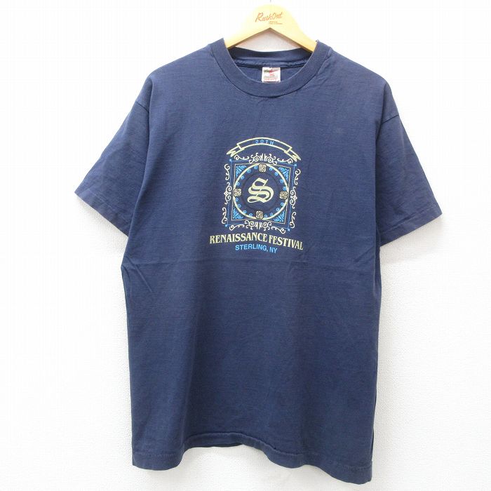 XL★古着 フルーツオブザルーム 半袖 ビンテージ Tシャツ メンズ 00年代 00s ルネッサンス フェスティバル コットン クルーネック 紺 ネイビー 25jul16 中古