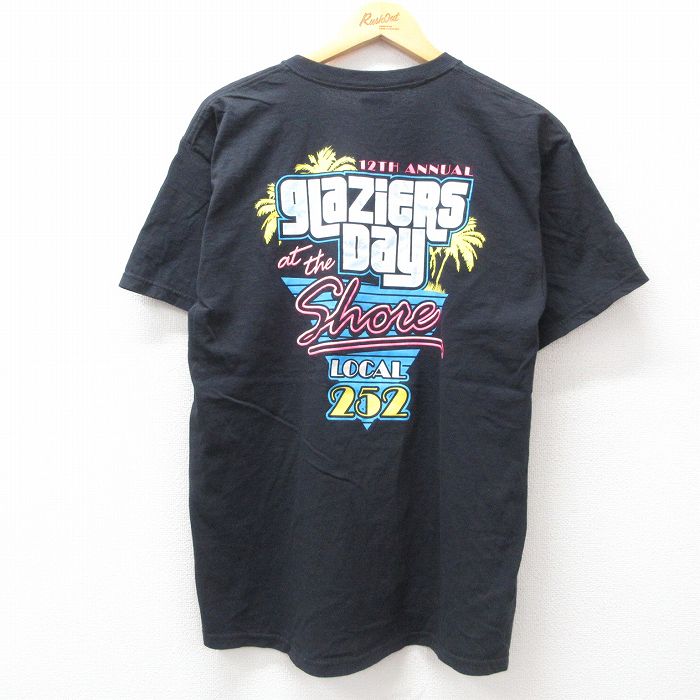 【50%OFF】L★古着 半袖 ビンテージ Tシャツ メンズ 00年代 00s GLAZIERSDAY ヤシの木 コットン クルーネック USA製 黒 ブラック 25jul16 中古