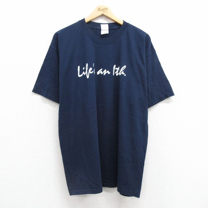 XL★古着 半袖 ビンテージ Tシャツ メンズ 00年代 00s Life 大きいサイズ コットン クルーネック 紺 ネイビー 25jul16 中古