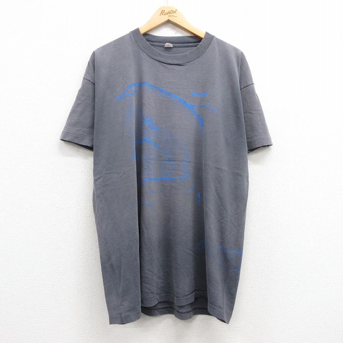 XL★古着 半袖 ビンテージ Tシャツ メンズ 90年代 90s イルカ 大きいサイズ クルーネック グレー 【spe】 25jul16 中古