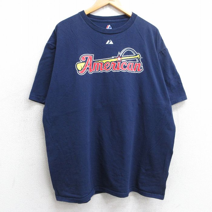 XL★古着 マジェスティック 半袖 ビンテージ Tシャツ メンズ 00年代 00s MLB オールスター マークテシェイラ 25 大きいサイズ コットン クルーネック 紺 ネイビー メジャーリーグ ベースボール 野球 25jul16 中古