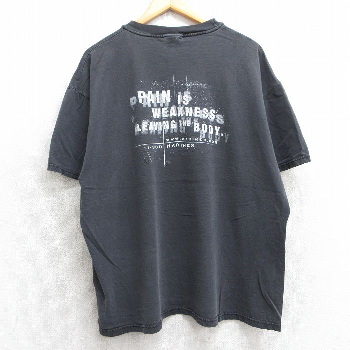 【50%OFF】XL★古着 ヘインズ Hanes 半袖 ビンテージ Tシャツ メンズ 00年代 00s ミリタリー マリーンズ 黒 ブラック 25jul16 中古