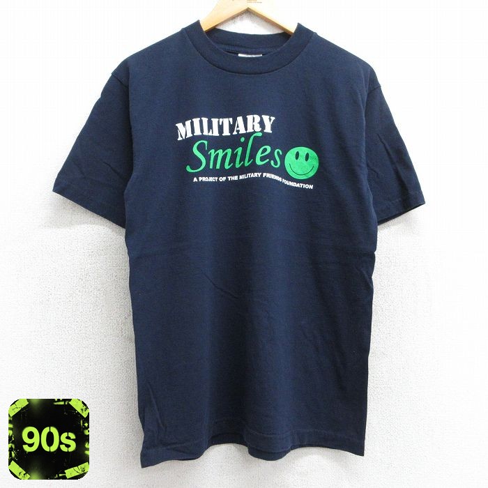 90s 半袖Tシャツ スマイル ネイビー M | 古着