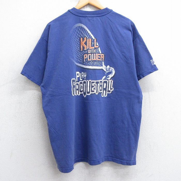 XL★古着 ヘインズ Hanes 半袖 ビンテージ Tシャツ メンズ 00年代 00s ラケットボール コットン クルーネック 紺 ネイビー 25jul16 中古