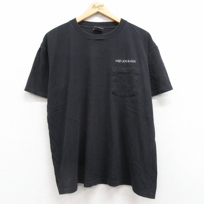 XL★古着 オニータ ONEITA 半袖 ビンテージ Tシャツ メンズ 90年代 90s MEET JOE BLACK 胸ポケット付き コットン クルーネック 黒 ブラック 25jul16 中古