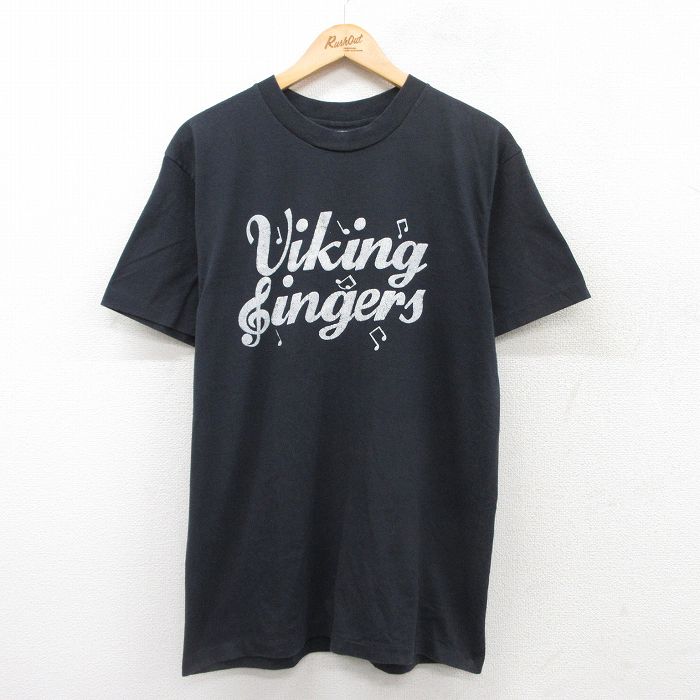 L★古着 ヘインズ Hanes 半袖 ビンテージ Tシャツ メンズ 80年代 80s Viking ingers クルーネック USA製 黒 ブラック 25jul17 中古