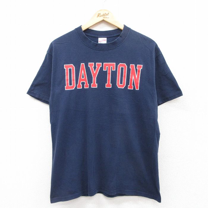 【50%OFF】L★古着 半袖 ビンテージ Tシャツ メンズ 00年代 00s デイトン コットン クルーネック 紺 ネイビー 25jul17 中古