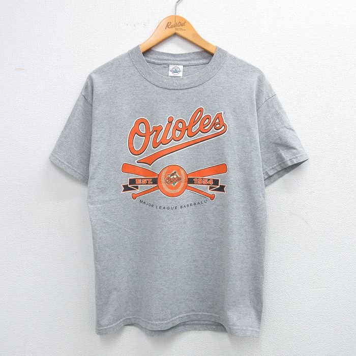 【20%OFF】M★古着 半袖 ビンテージ Tシャツ メンズ 00年代 00s MLB ボルチモアオリオールズ クルーネック グレー 霜降り メジャーリーグ ベースボール 野球 25jul17 中古