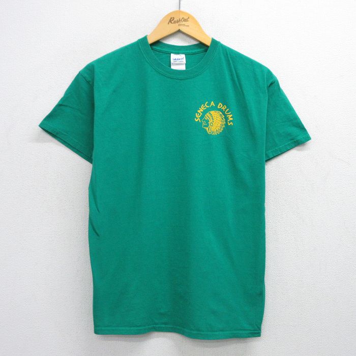 L★古着 半袖 ビンテージ Tシャツ メンズ 00年代 00s SENECA DRUMS インディアン コットン クルーネック 緑 グリーン 25jul17 中古