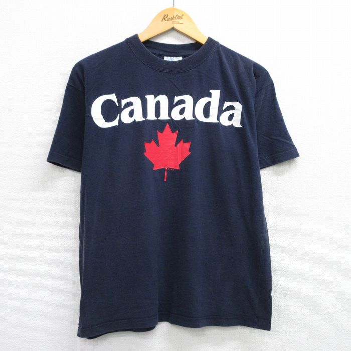 L★古着 半袖 ビンテージ Tシャツ メンズ 00年代 00s カナダ クルーネック 紺 ネイビー 25jul17 中古