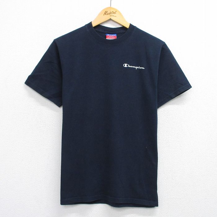 M★古着 チャンピオン champion 半袖 ビンテージ Tシャツ メンズ 00年代 00s ワンポイントロゴ コットン クルーネック 紺 ネイビー 25jul17 中古