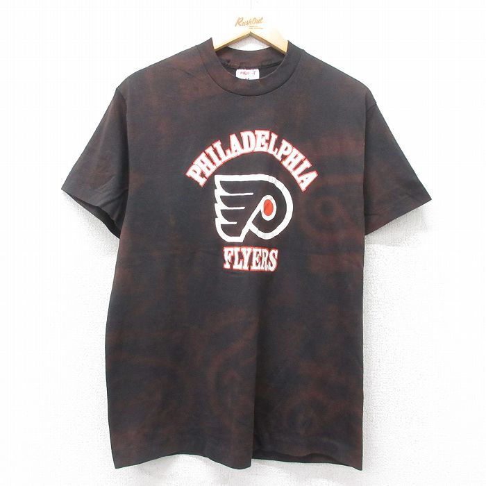 S★古着 半袖 ビンテージ Tシャツ メンズ 90年代 90s NHL フィラデルフィアフライヤーズ クルーネック USA製 黒他 ブラック アイスホッケー 25jul18 中古