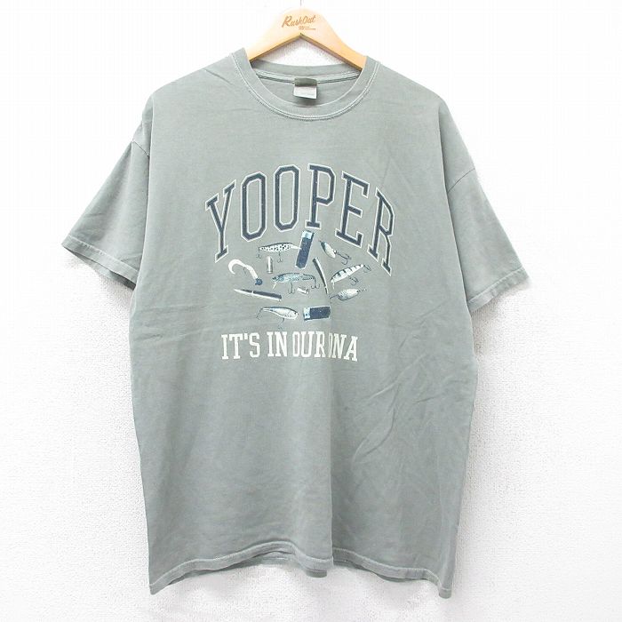 L★古着 半袖 ビンテージ Tシャツ メンズ 00年代 00s YOOPER ルアー コットン クルーネック 緑系 グリーン 25jul18 中古