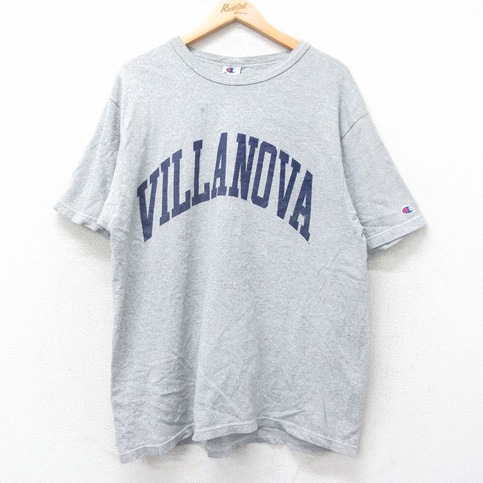 XL★古着 チャンピオン champion 半袖 ビンテージ Tシャツ メンズ 90年代 90s VILLANOVA クルーネック グレー 霜降り 25jul18 中古