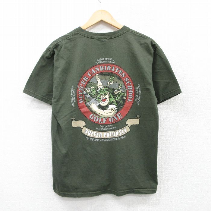 L★古着 半袖 ビンテージ Tシャツ メンズ 00年代 00s ミリタリー USMC コットン クルーネック 緑 グリーン 25jul18 中古
