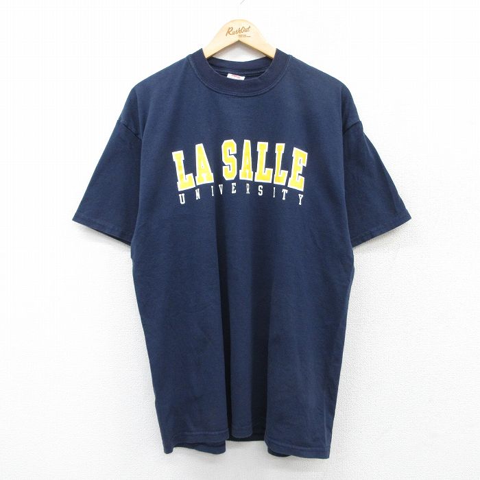 XL★古着 ジャージーズ 半袖 ビンテージ Tシャツ メンズ 00年代 00s LA SALLE コットン クルーネック 紺 ネイビー 25jul18 中古