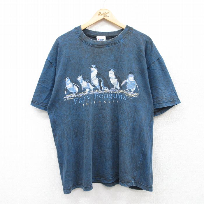 【50%OFF】XL★古着 半袖 ビンテージ Tシャツ メンズ 00年代 00s ペンギン コットン クルーネック オーストラリア製　紺他 ネイビー 【spe】 25jul18 中古