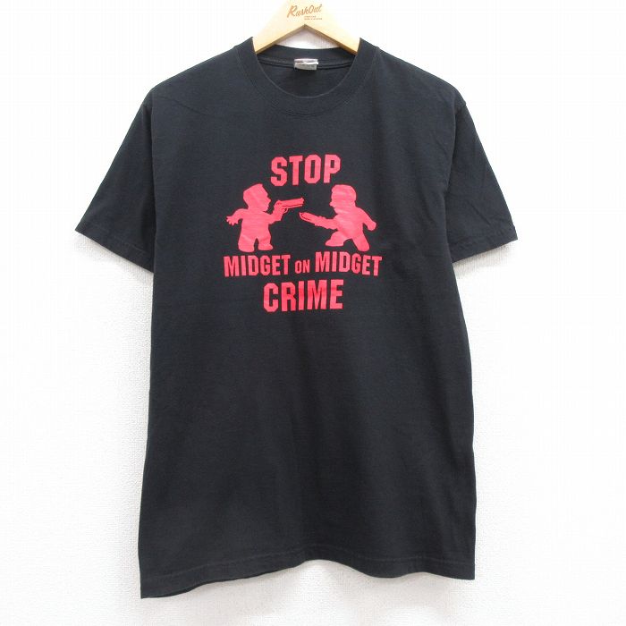 【50%OFF】M★古着 ヘインズ Hanes 半袖 ビンテージ Tシャツ メンズ 00年代 00s STOP コットン クルーネック 黒 ブラック 25jul18 中古